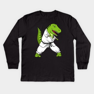 T-Rex Dinosaur Karate Kids Long Sleeve T-Shirt